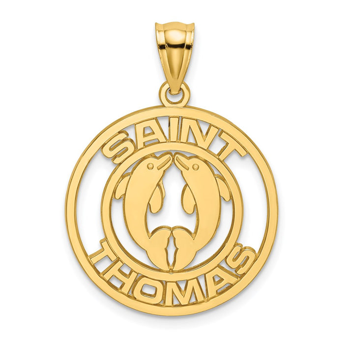 Million Charms 14K Yellow Gold Themed Religious Saint Thomas With Dophins Charm