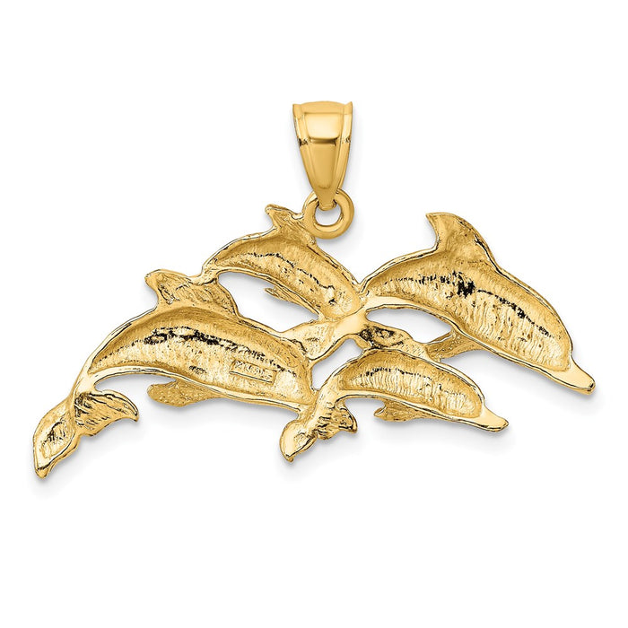 Million Charms 14K Yellow Gold Themed Polished Four Dolphins Swimming Charm