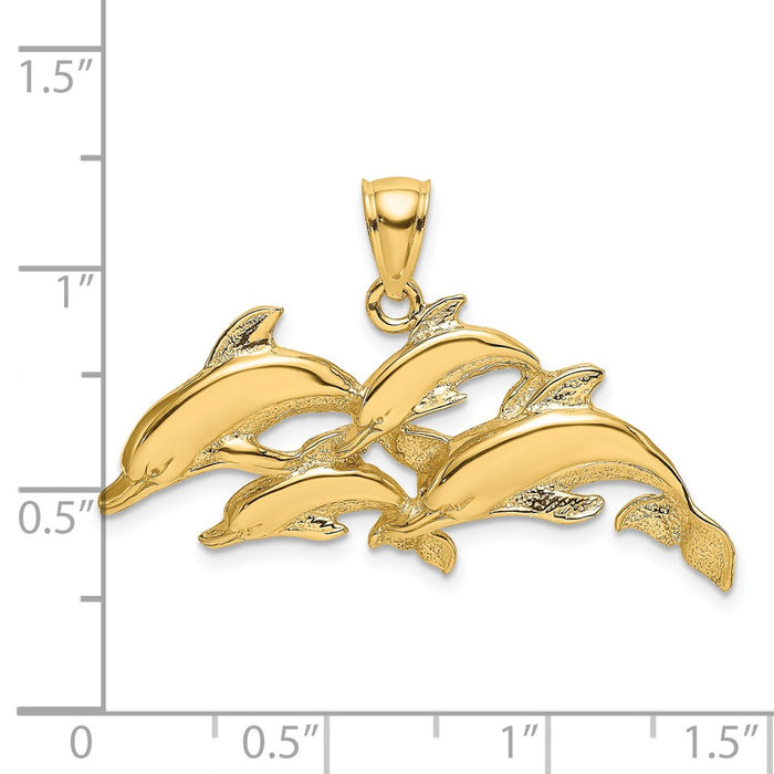 Million Charms 14K Yellow Gold Themed Polished Four Dolphins Swimming Charm