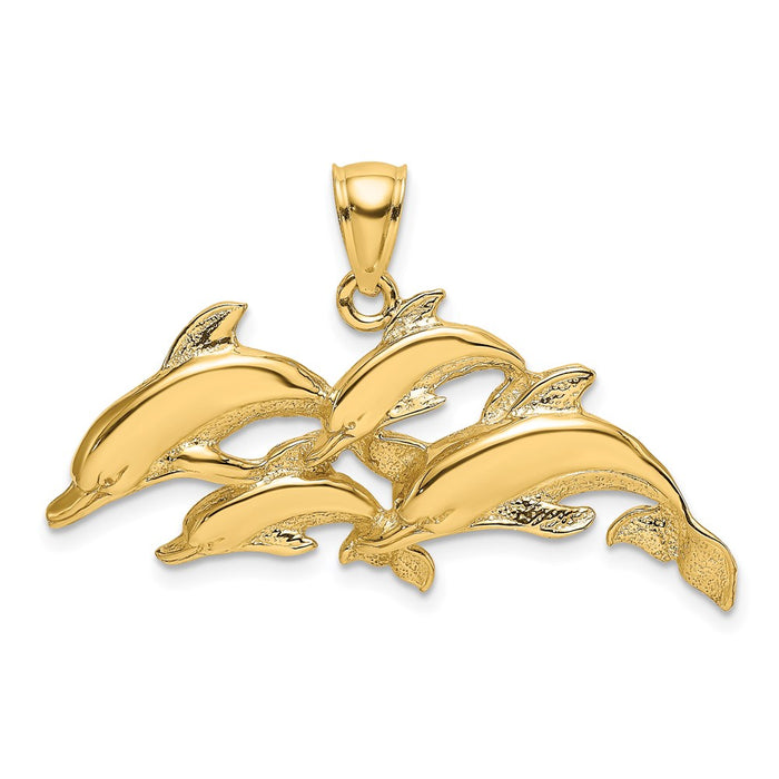 Million Charms 14K Yellow Gold Themed Polished Four Dolphins Swimming Charm