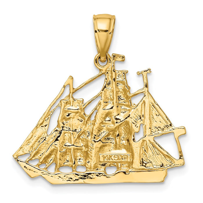 Million Charms 14K Yellow Gold Themed 2-D & Polished Sailing Ship Charm