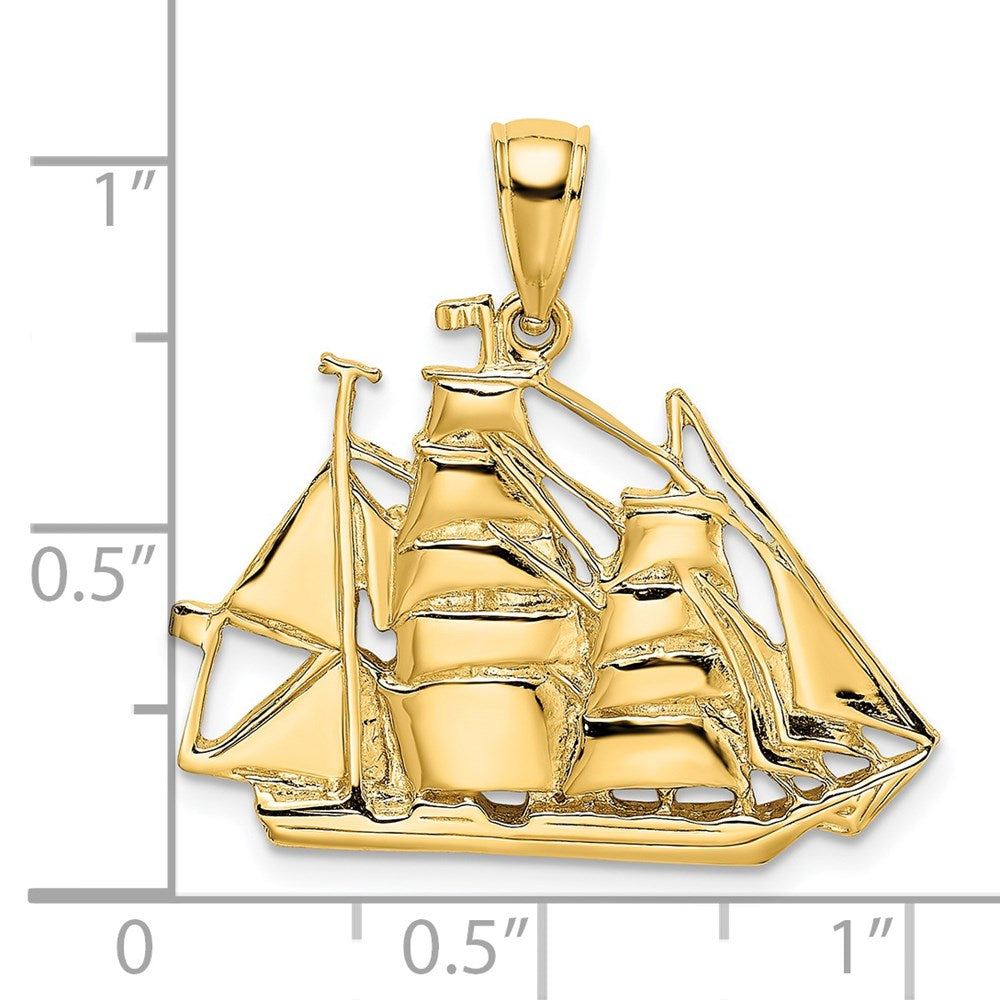 Million Charms 14K Yellow Gold Themed 2-D & Polished Sailing Ship Charm