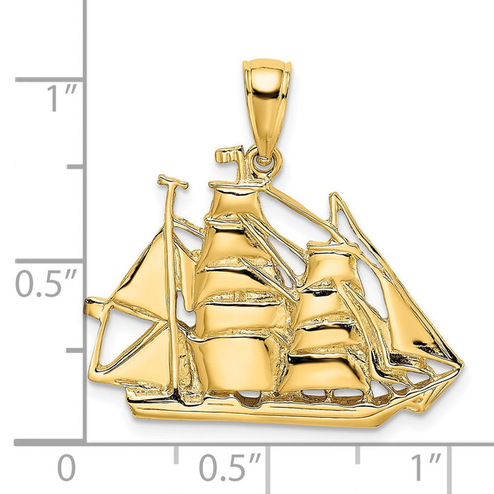 Million Charms 14K Yellow Gold Themed 2-D & Polished Sailing Ship Charm