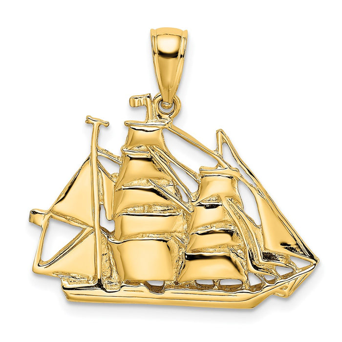 Million Charms 14K Yellow Gold Themed 2-D & Polished Sailing Ship Charm