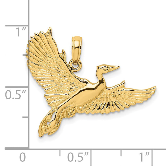 Million Charms 14K Yellow Gold Themed 2-D Flying Heron Bird Charm