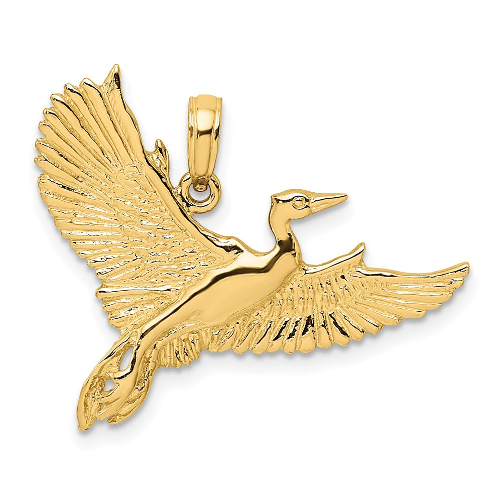 Million Charms 14K Yellow Gold Themed 2-D Flying Heron Bird Charm