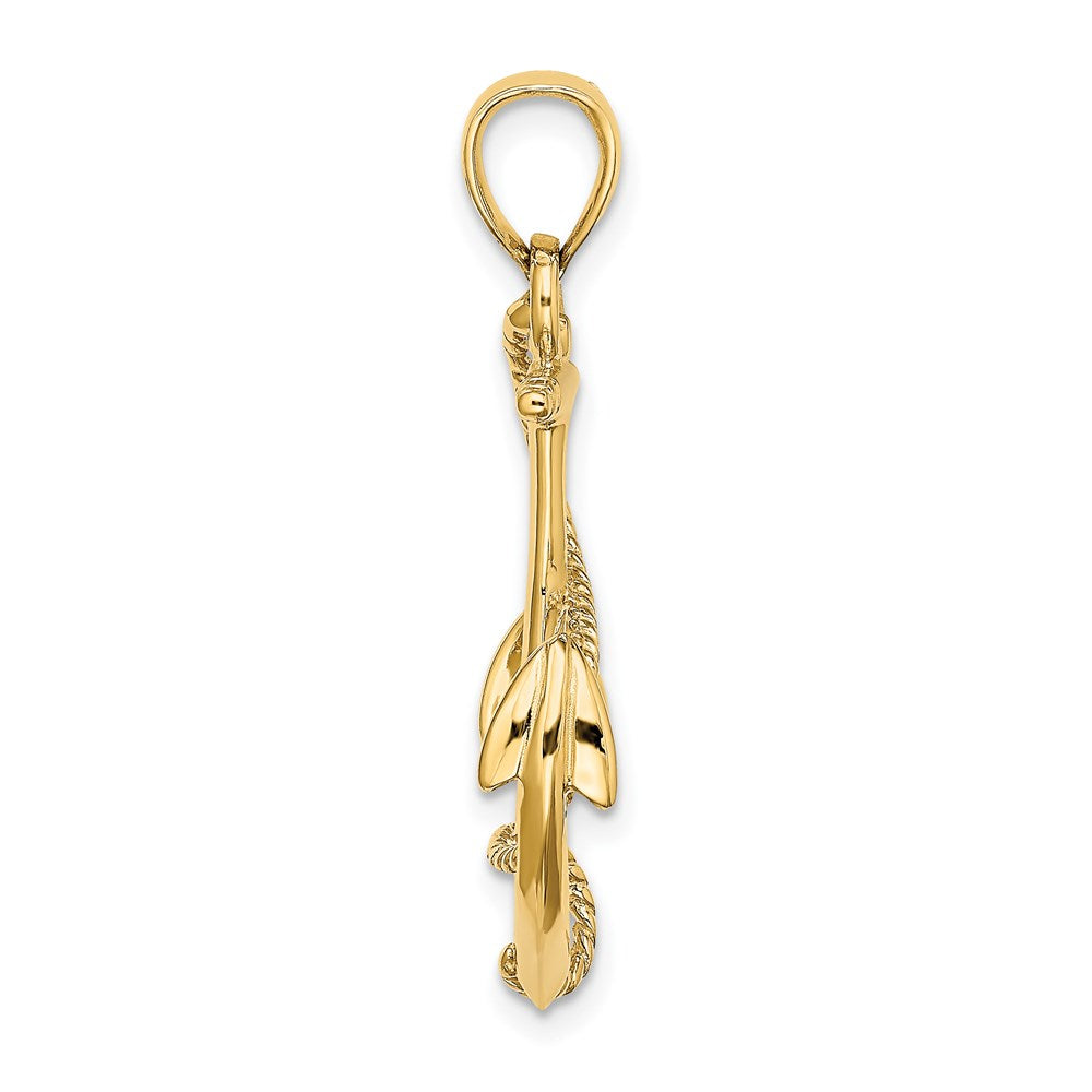 Million Charms 14K Yellow Gold Themed 3-D Polished & Textured Nautical Anchor With Rope Charm