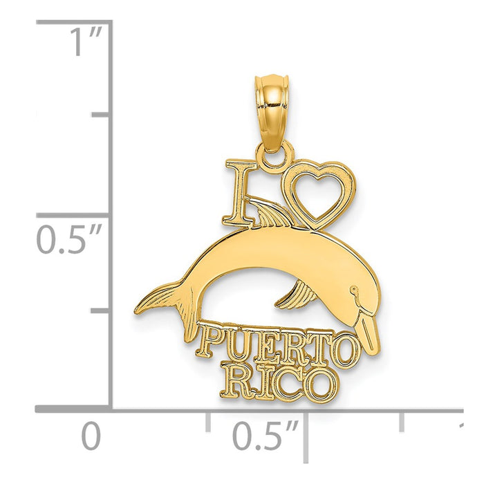 Million Charms 14K Yellow Gold Themed I Heart Puerto Rico With Dolphin Charm