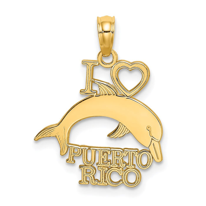 Million Charms 14K Yellow Gold Themed I Heart Puerto Rico With Dolphin Charm