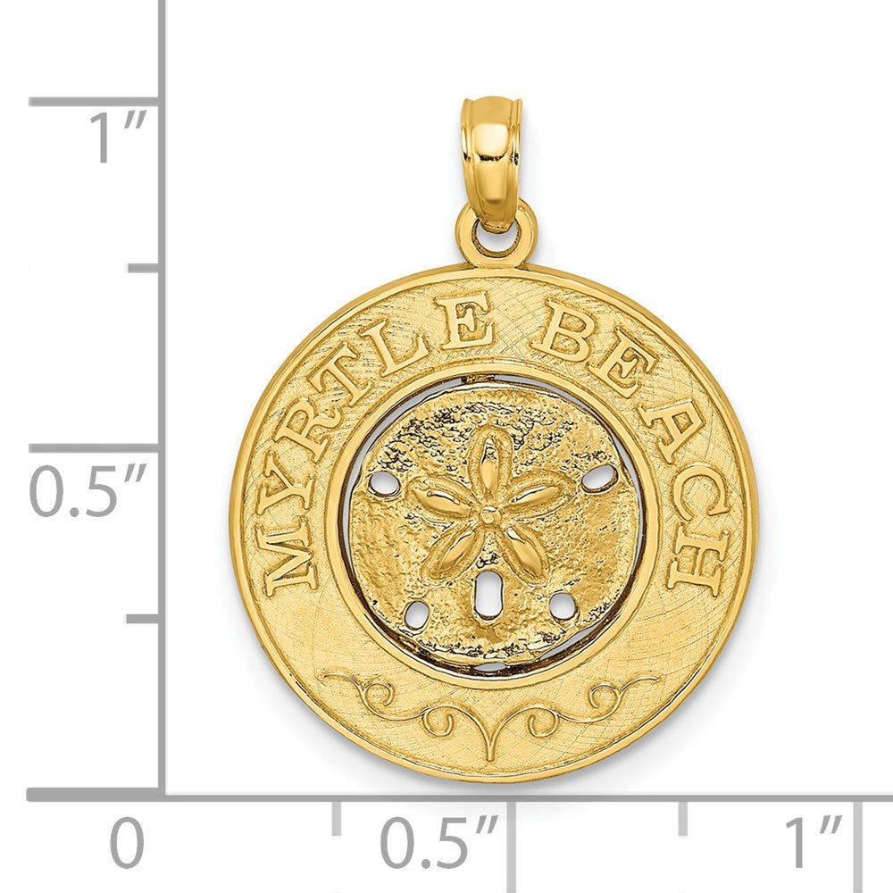 Million Charms 14K Yellow Gold Themed Myrtle Beach On Round Frame With Sand Dollar Charm