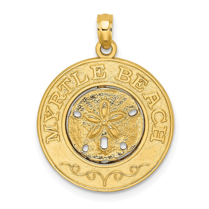 Million Charms 14K Yellow Gold Themed Myrtle Beach On Round Frame With Sand Dollar Charm