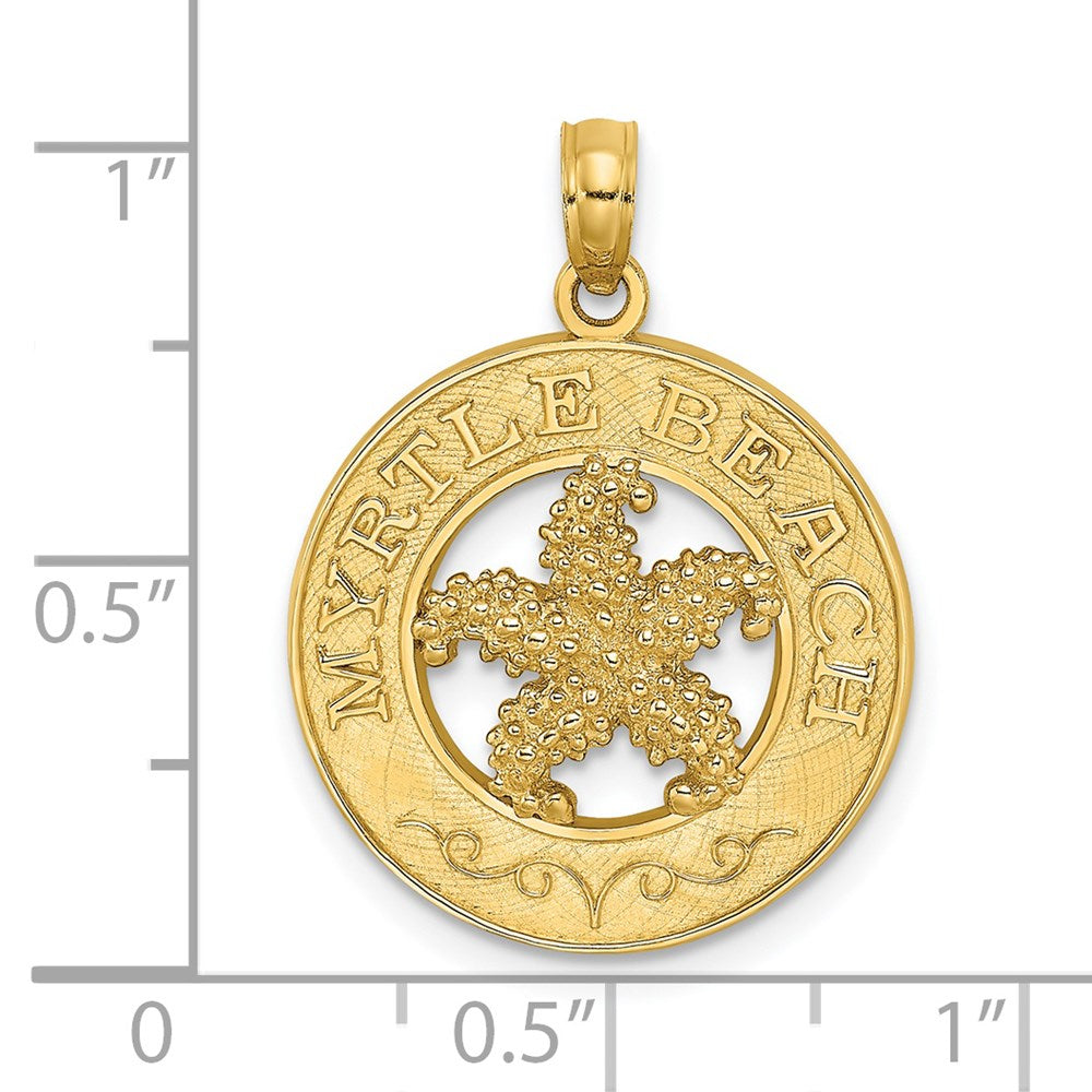 Million Charms 14K Yellow Gold Themed Myrtle Beach On Round Frame With Nautical Starfish Charm