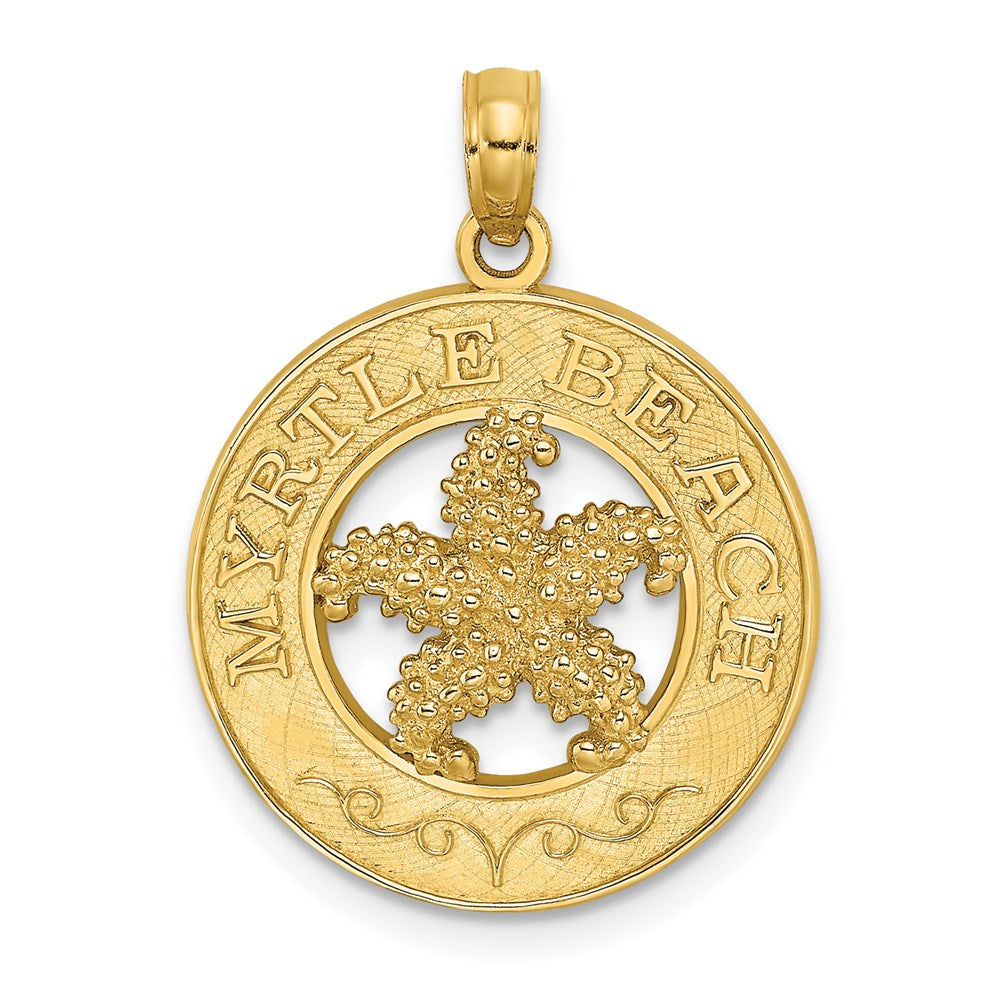 Million Charms 14K Yellow Gold Themed Myrtle Beach On Round Frame With Nautical Starfish Charm