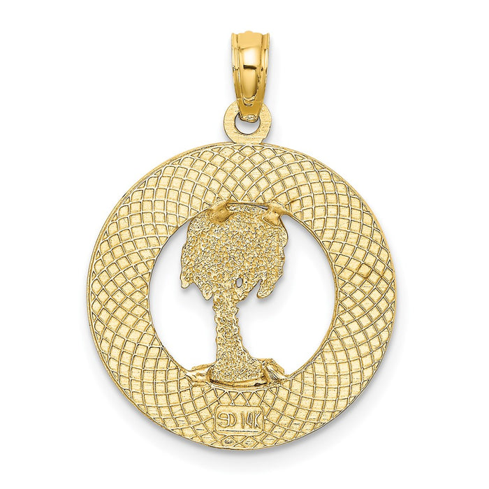 Million Charms 14K Yellow Gold Themed Hilton Head, Sc On Round Frame With Palm Tree Charm