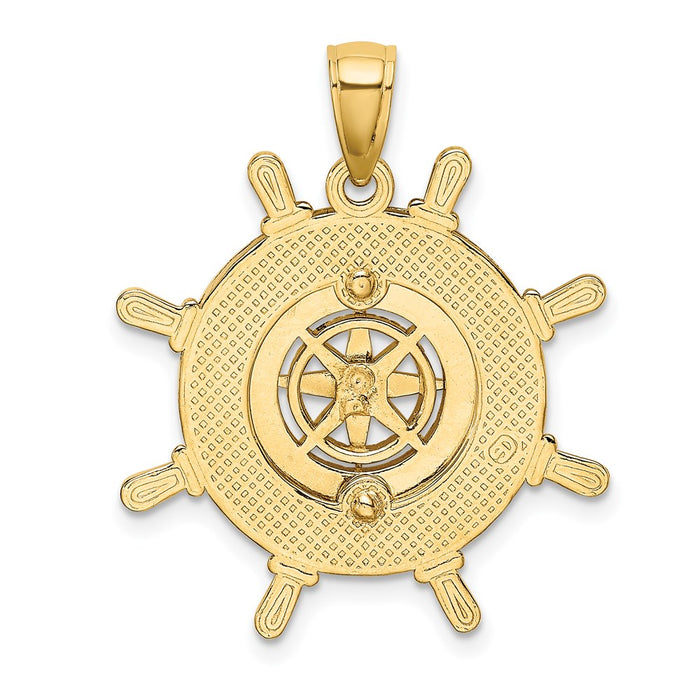 Million Charms 14K Yellow Gold Themed Ship Wheel With Nautical Compass Charm