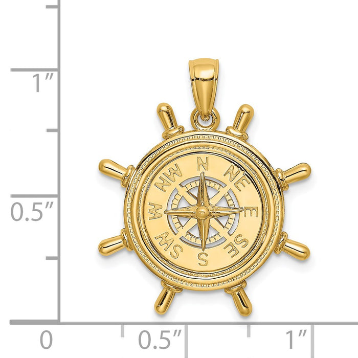 Million Charms 14K Yellow Gold Themed Ship Wheel With Nautical Compass Charm