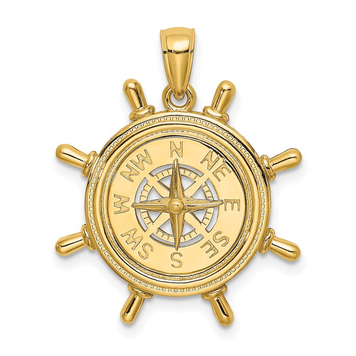 Million Charms 14K Yellow Gold Themed Ship Wheel With Nautical Compass Charm