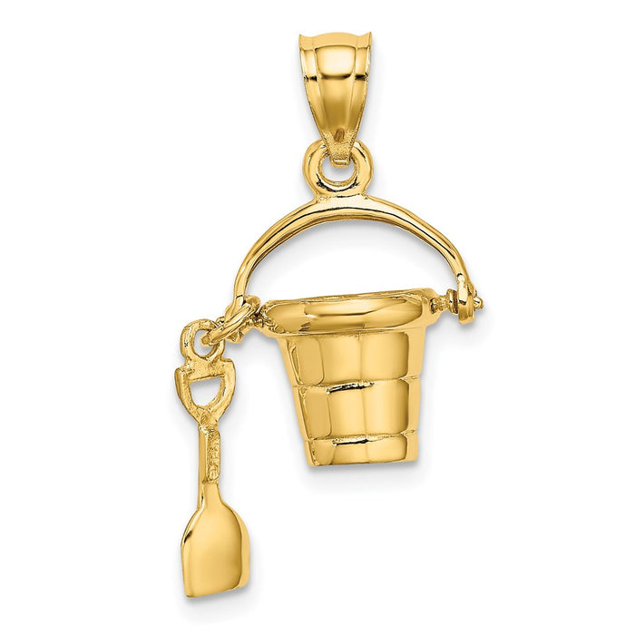 Million Charms 14K Yellow Gold Themed Nags Head Bucket With Shovel Charm