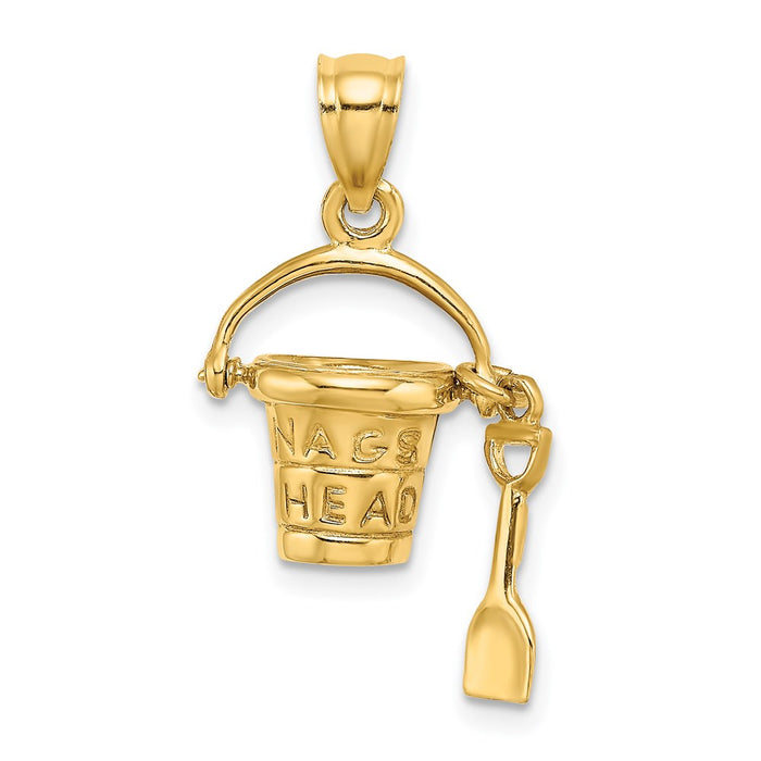 Million Charms 14K Yellow Gold Themed Nags Head Bucket With Shovel Charm