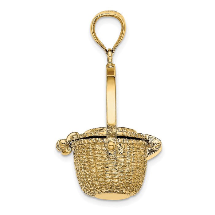 Million Charms 14K Yellow Gold Themed 3-D Nantucket Basket With Moveable Lid Charm