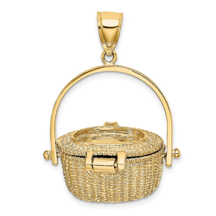 Million Charms 14K Yellow Gold Themed 3-D Nantucket Basket With Moveable Lid Charm