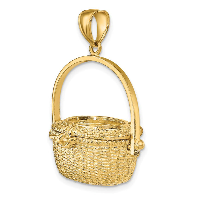 Million Charms 14K Yellow Gold Themed 3-D Nantucket Basket With Moveable Lid Charm