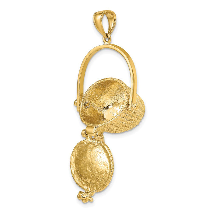 Million Charms 14K Yellow Gold Themed 3-D Nantucket Basket With Moveable Lid Charm