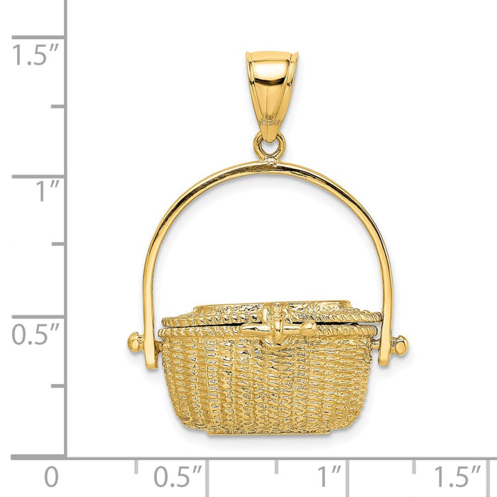 Million Charms 14K Yellow Gold Themed 3-D Nantucket Basket With Moveable Lid Charm