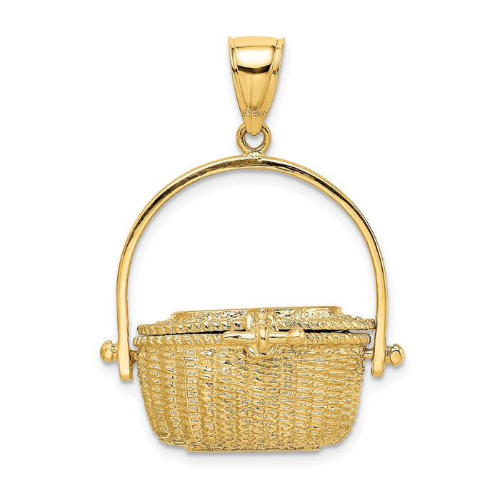 Million Charms 14K Yellow Gold Themed 3-D Nantucket Basket With Moveable Lid Charm