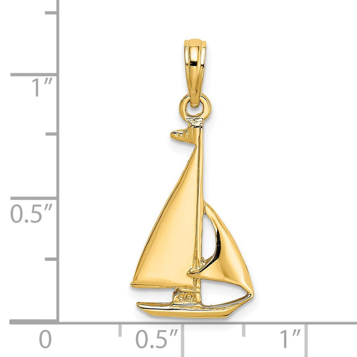 Million Charms 14K Yellow Gold Themed 2-D & Polished Nautical Sailboat Charm