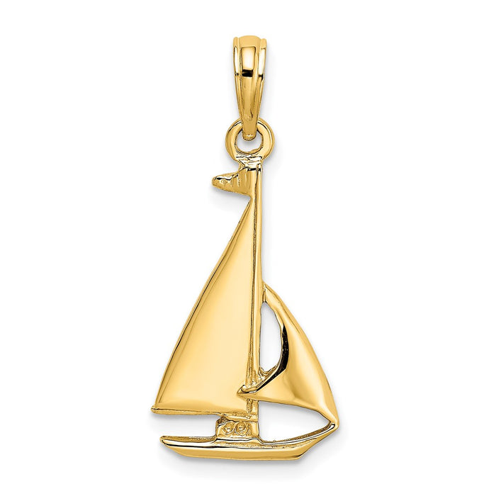 Million Charms 14K Yellow Gold Themed 2-D & Polished Nautical Sailboat Charm