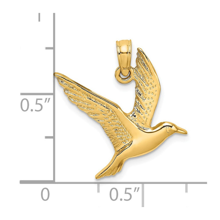 Million Charms 14K Yellow Gold Themed Polished & 2-D Seagull Flying Charm