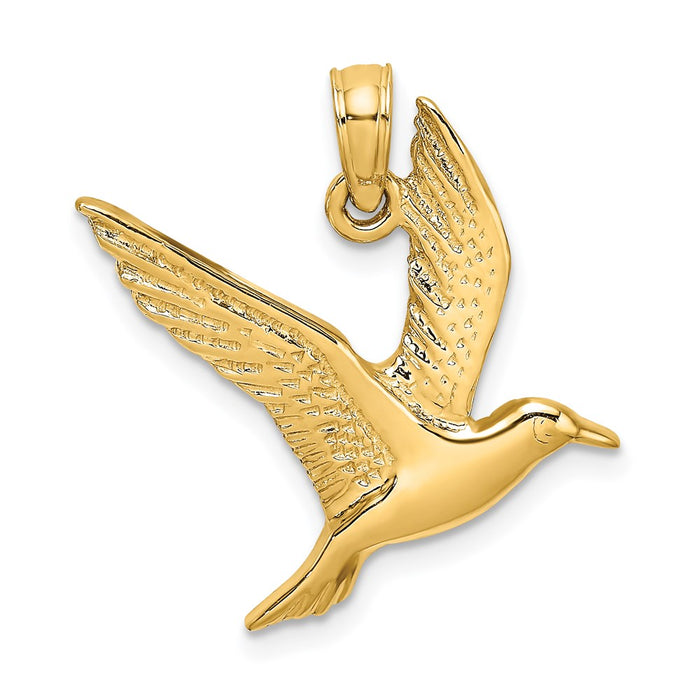 Million Charms 14K Yellow Gold Themed Polished & 2-D Seagull Flying Charm