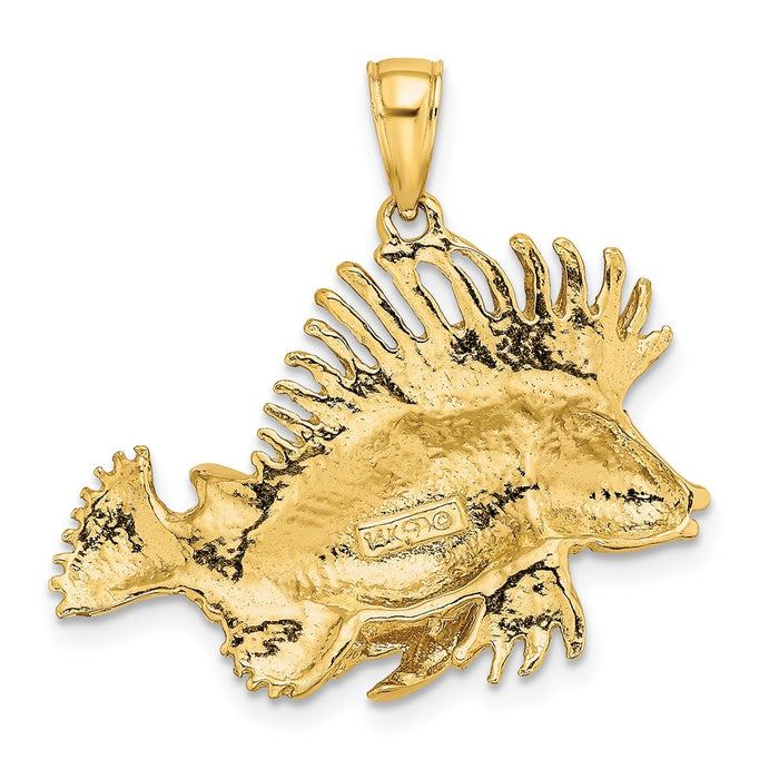 Million Charms 14K Yellow Gold Themed 2-D Polished & Textured Lion Fish Charm