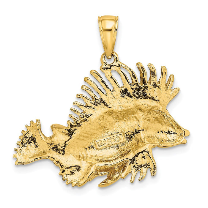 Million Charms 14K Yellow Gold Themed 2-D Polished & Textured Lion Fish Charm