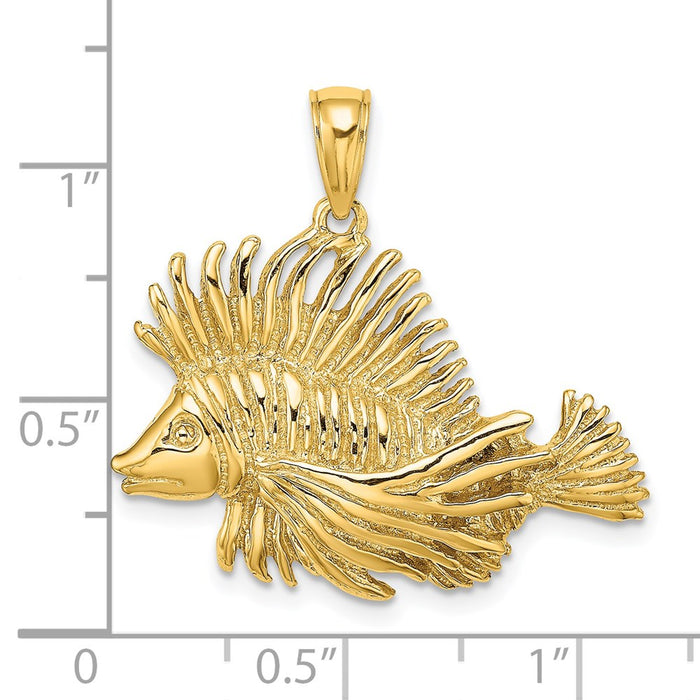 Million Charms 14K Yellow Gold Themed 2-D Polished & Textured Lion Fish Charm