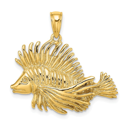 Million Charms 14K Yellow Gold Themed 2-D Polished & Textured Lion Fish Charm