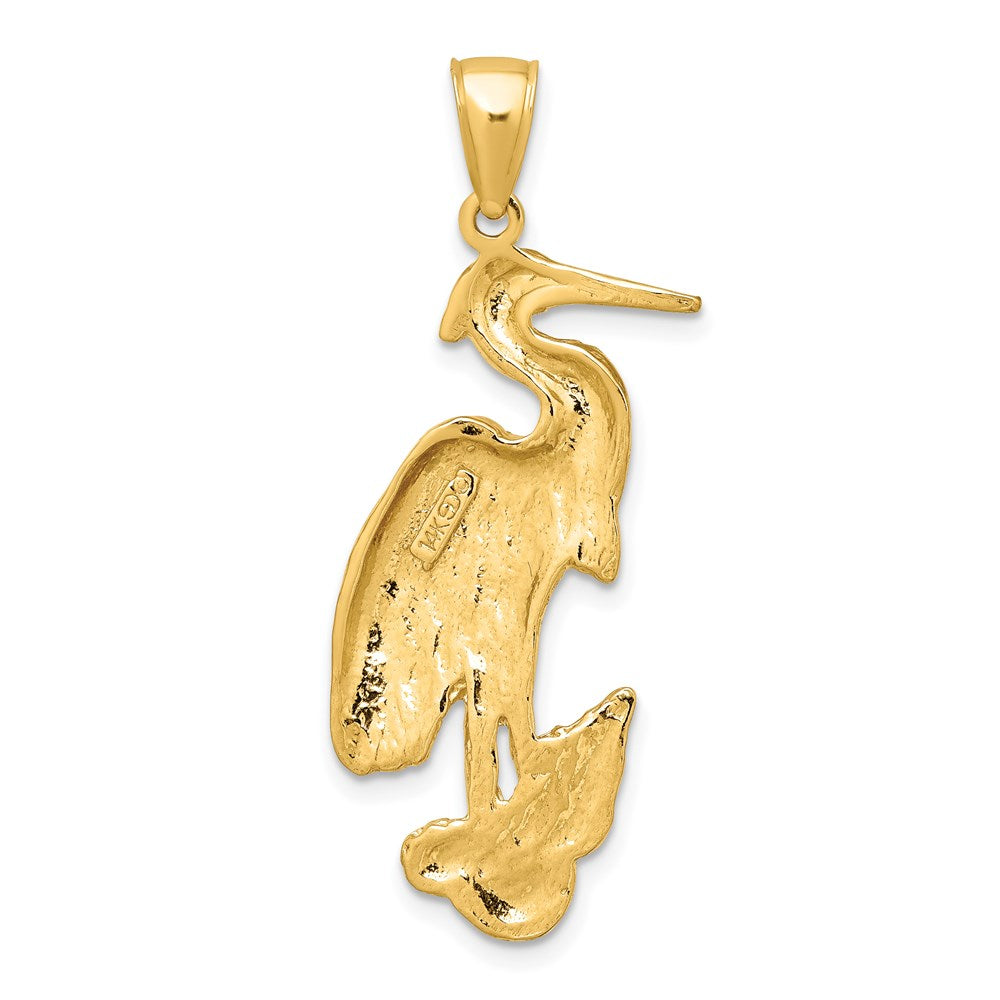 Million Charms 14K Yellow Gold Themed 2-D & Textured Egret Bird Standing Charm