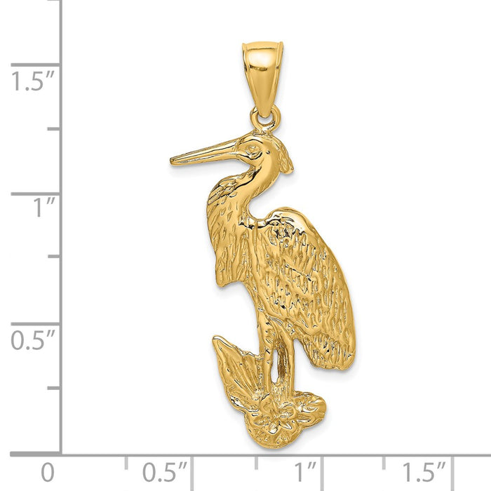 Million Charms 14K Yellow Gold Themed 2-D & Textured Egret Bird Standing Charm