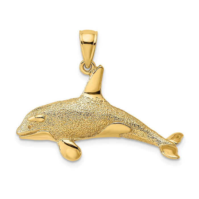 Million Charms 14K Yellow Gold Themed 2-D Textured Killer Whale Charm