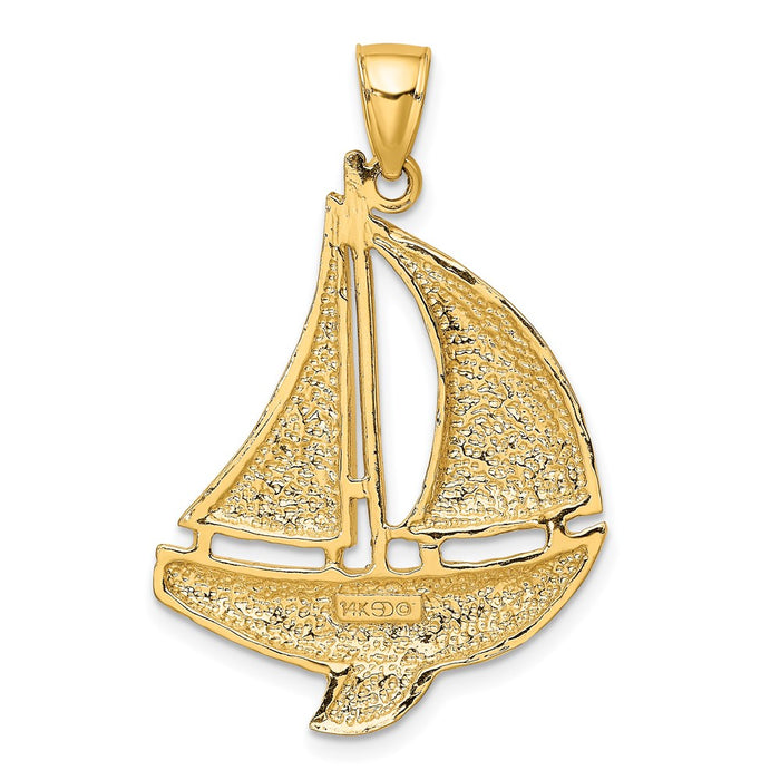 Million Charms 14K Yellow Gold Themed 2-D & Polished Nautical Sailboat Charm