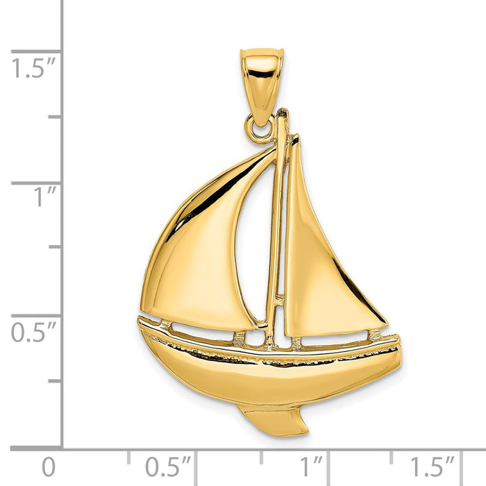 Million Charms 14K Yellow Gold Themed 2-D & Polished Nautical Sailboat Charm