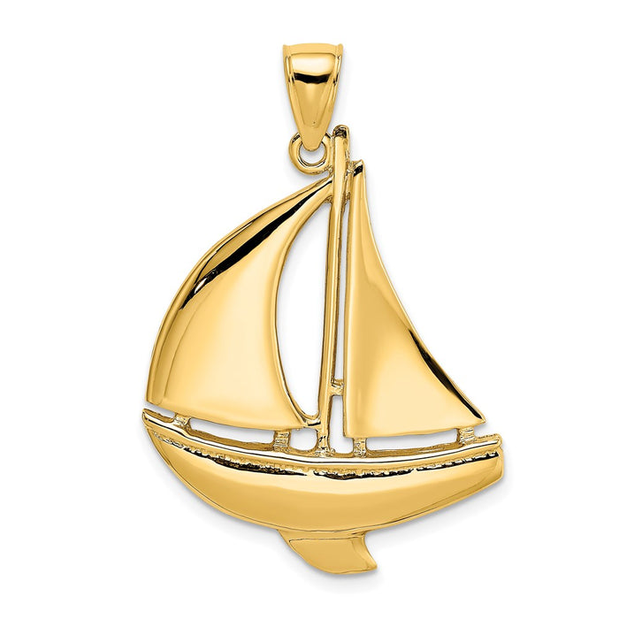 Million Charms 14K Yellow Gold Themed 2-D & Polished Nautical Sailboat Charm