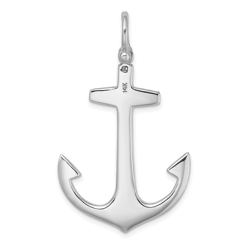 Million Charms 14K White Gold Themed 3-D Polished Large Nautical Anchor Charm