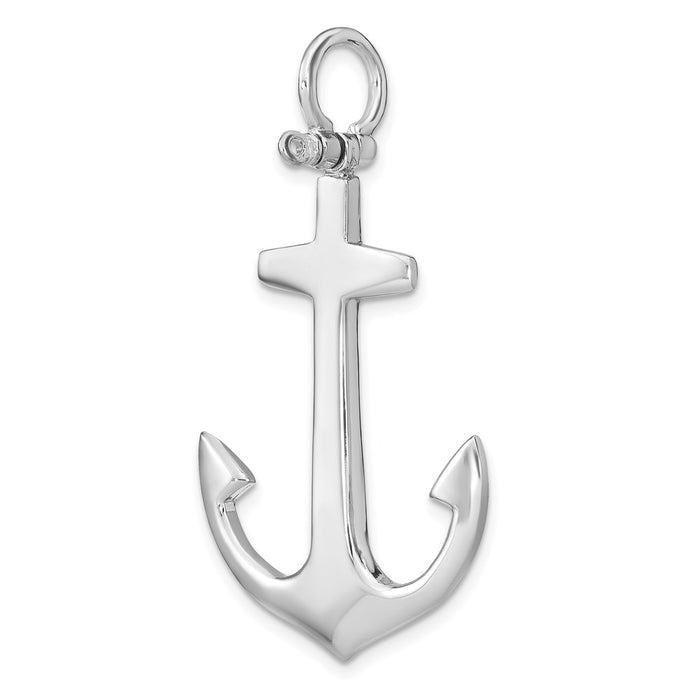 Million Charms 14K White Gold Themed 3-D Polished Large Nautical Anchor Charm