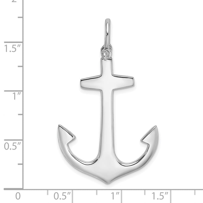 Million Charms 14K White Gold Themed 3-D Polished Large Nautical Anchor Charm