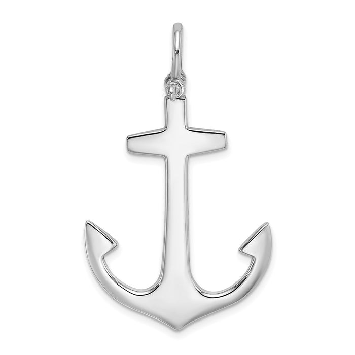 Million Charms 14K White Gold Themed 3-D Polished Large Nautical Anchor Charm