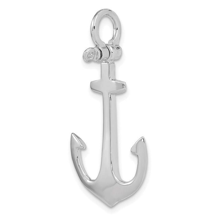 Million Charms 14K White Gold Themed Polished 3-D Nautical Anchor Charm