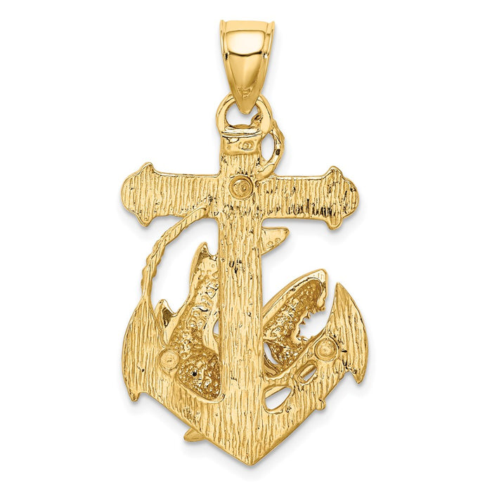 Million Charms 14K Yellow Gold Themed 2-D Nautical Anchor With Shark Charm