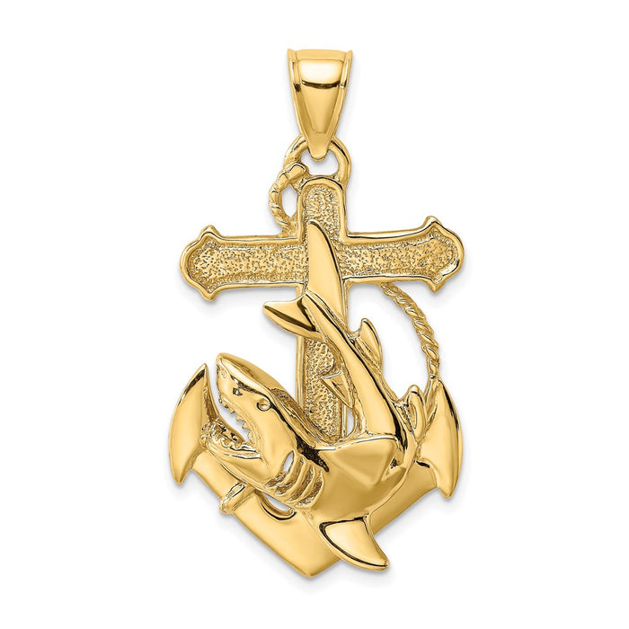Million Charms 14K Yellow Gold Themed 2-D Nautical Anchor With Shark Charm